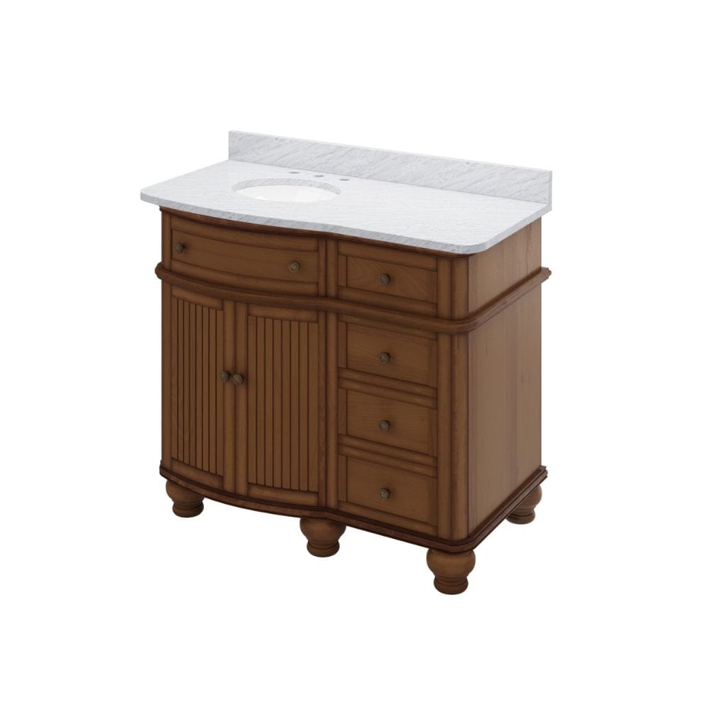 Compton Traditional Walnut 48" Oval Sink Vanity with White Carrara Marble Top | VKITCOM48WAWCO