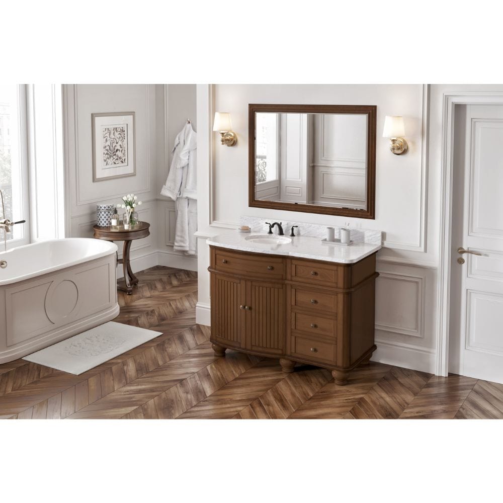 Compton Traditional Walnut 48" Oval Sink Vanity with White Carrara Marble Top | VKITCOM48WAWCO