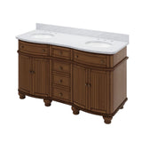 Compton Traditional Walnut 60" Double Oval Sink Vanity with Carrara Marble Top | VKITCOM60WAWCO