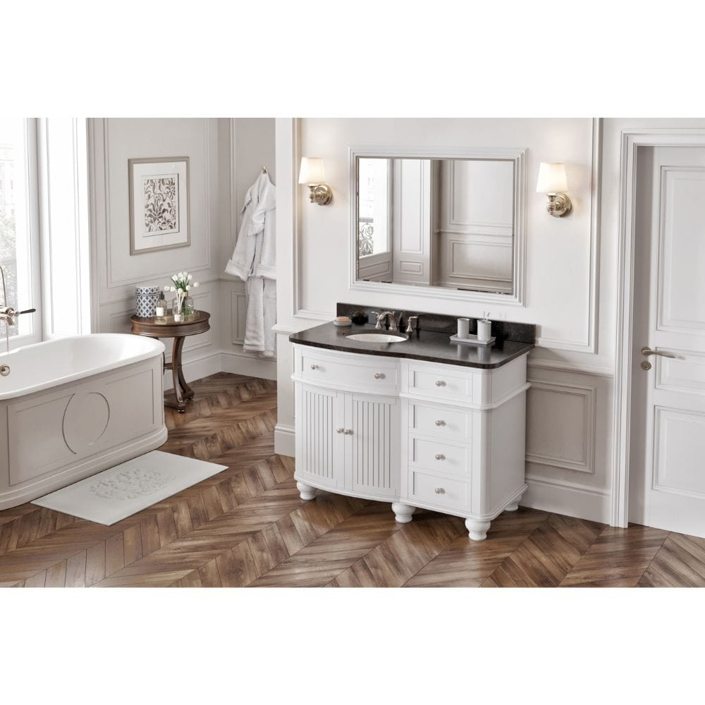 Compton Traditional White 48" Oval Sink Vanity with Black Granite Top | VKITCOM48WHBGO