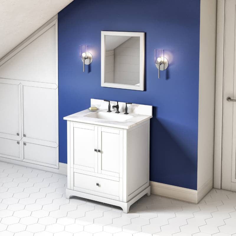 Jeffrey Alexander Addington Contemporary 30" White Single Undermount Sink Vanity w/ Quartz Top