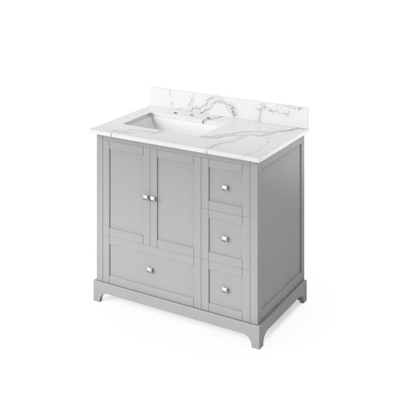 Jeffrey Alexander Addington Contemporary 36" Grey Single Sink Vanity w/ Quartz Top, Left Offset