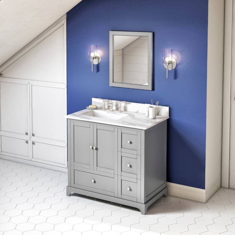 Jeffrey Alexander Addington Contemporary 36" Grey Single Sink Vanity w/ Quartz Top, Left Offset