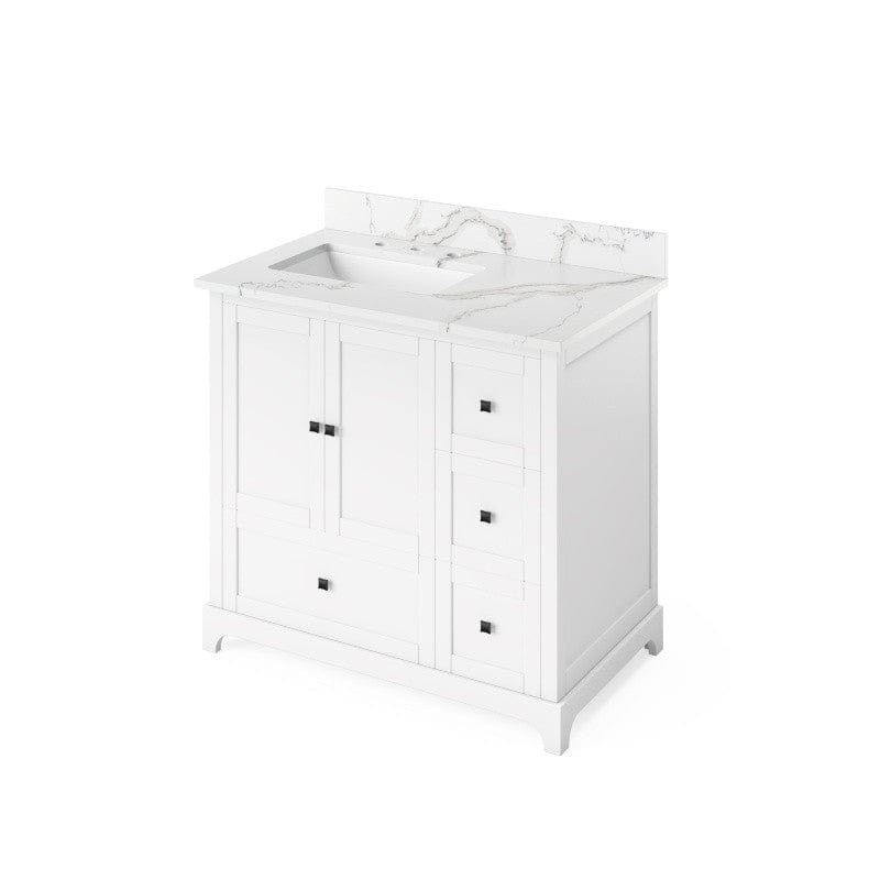 Jeffrey Alexander Addington Contemporary 36" White Single Sink Vanity w/ Quartz Top, Left Offset