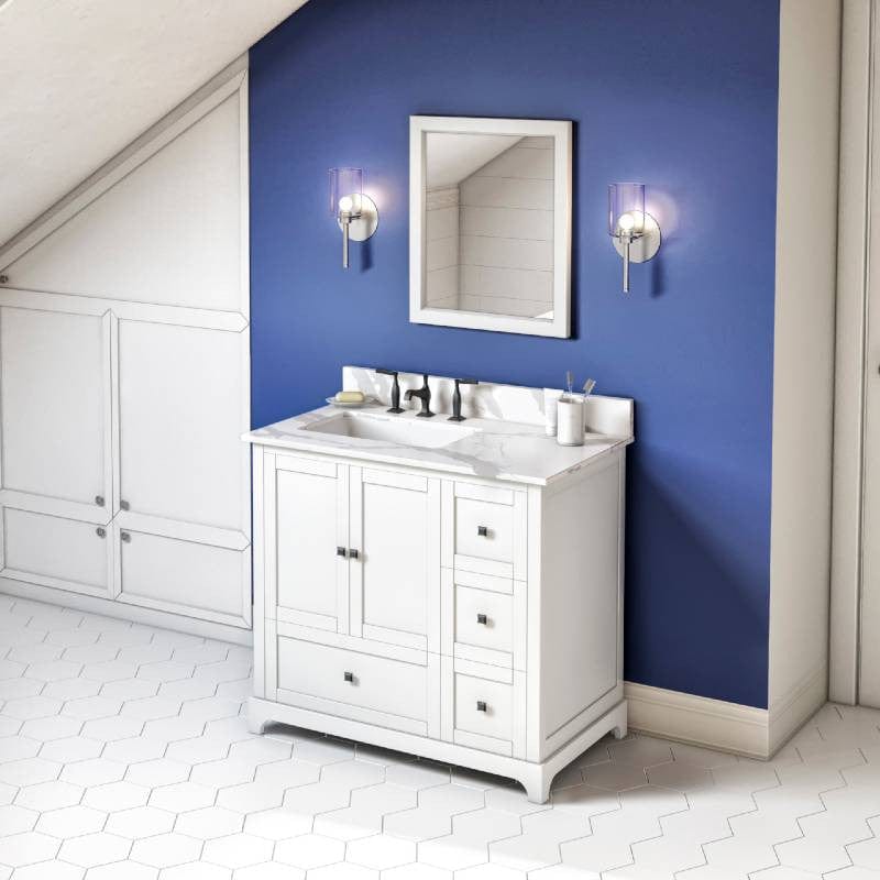 Jeffrey Alexander Addington Contemporary 36" White Single Sink Vanity w/ Quartz Top, Left Offset