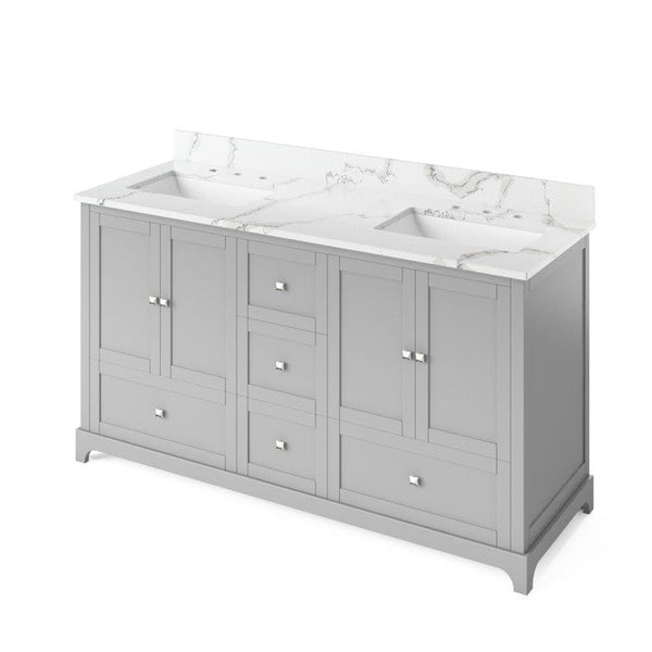 Jeffrey Alexander Addington Contemporary 60" Gray Double Undermount Sink Vanity w/ Quartz Top