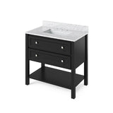 Jeffrey Alexander Adler Transitional 36" Black Single Undermount Sink Vanity w/ Marble Top