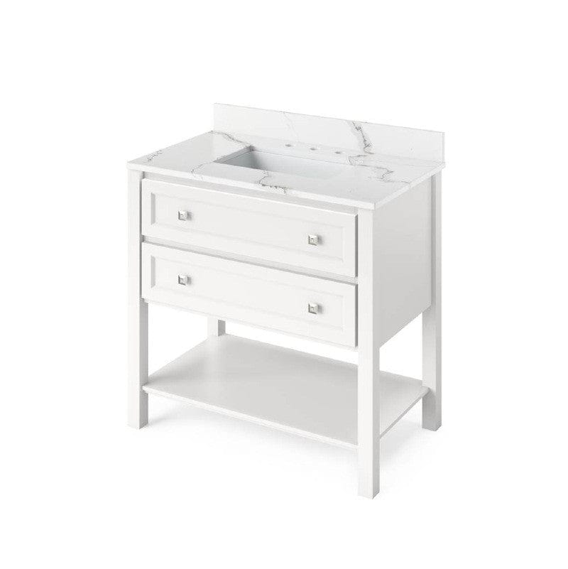 Jeffrey Alexander Adler Transitional 36" White Single Undermount Sink Vanity w/ Quartz Top