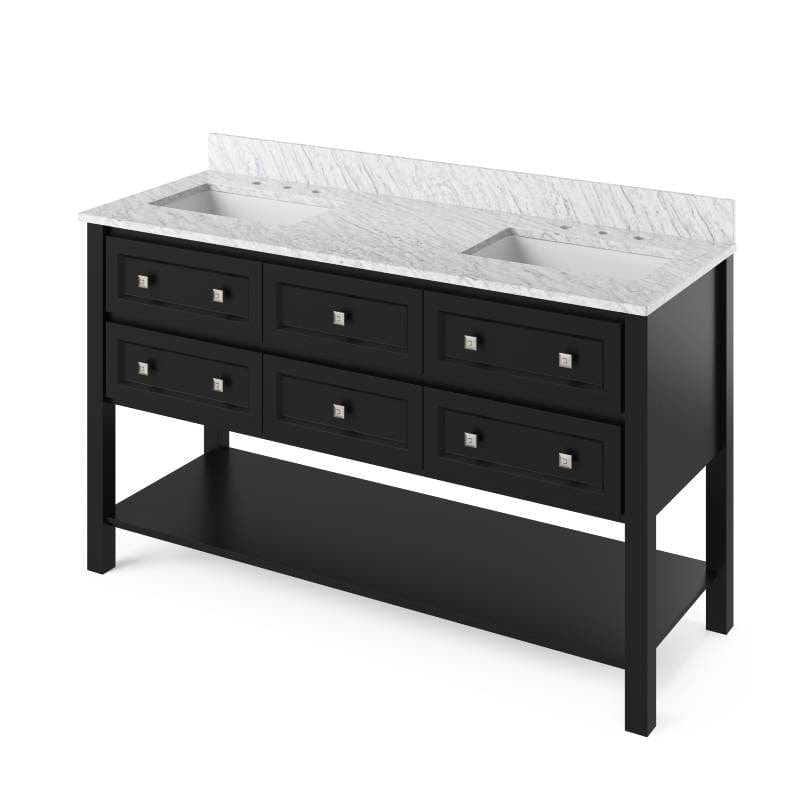 Jeffrey Alexander Adler Transitional 60" Black Double Undermount Sink Vanity w/ Marble Top