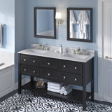 Jeffrey Alexander Adler Transitional 60" Black Double Undermount Sink Vanity w/ Marble Top