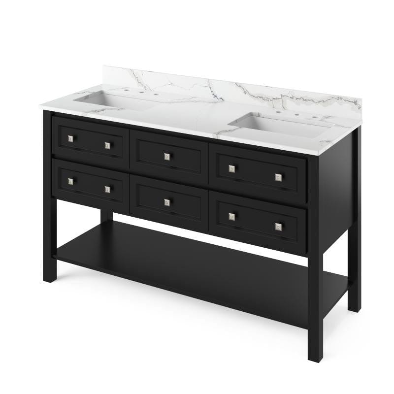 Jeffrey Alexander Adler Transitional 60" Black Double Undermount Sink Vanity w/ Quartz Top