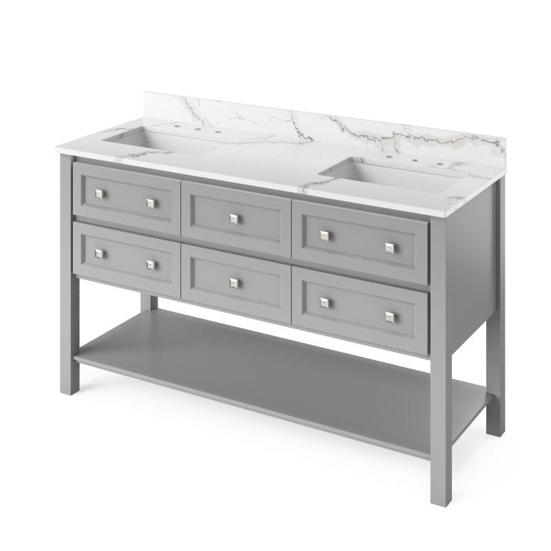 Jeffrey Alexander Adler Transitional 60" Gray Double Undermount Sink Vanity w/ Quartz Top