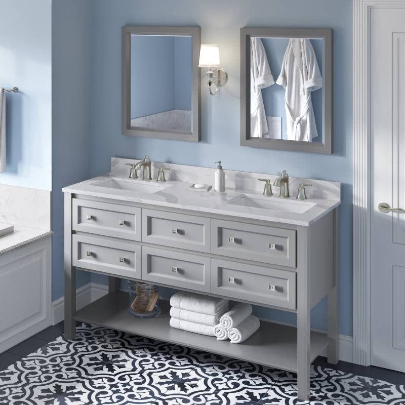 Jeffrey Alexander Adler Transitional 60" Gray Double Undermount Sink Vanity w/ Quartz Top