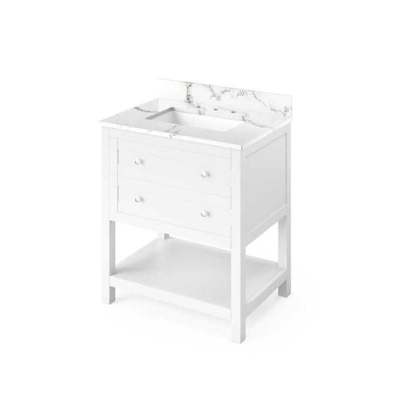 Jeffrey Alexander Astoria Transitional 30" White Single Undermount Sink Vanity w/ Quartz Top