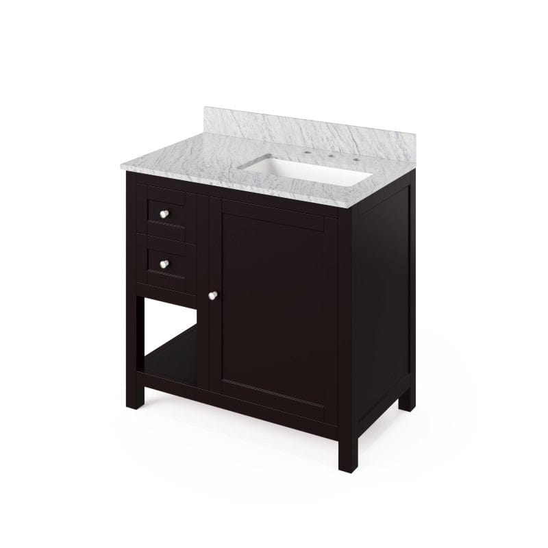 Jeffrey Alexander Astoria Transitional 36" Espresso Single Sink Vanity w/ Marble Top, Right Offset