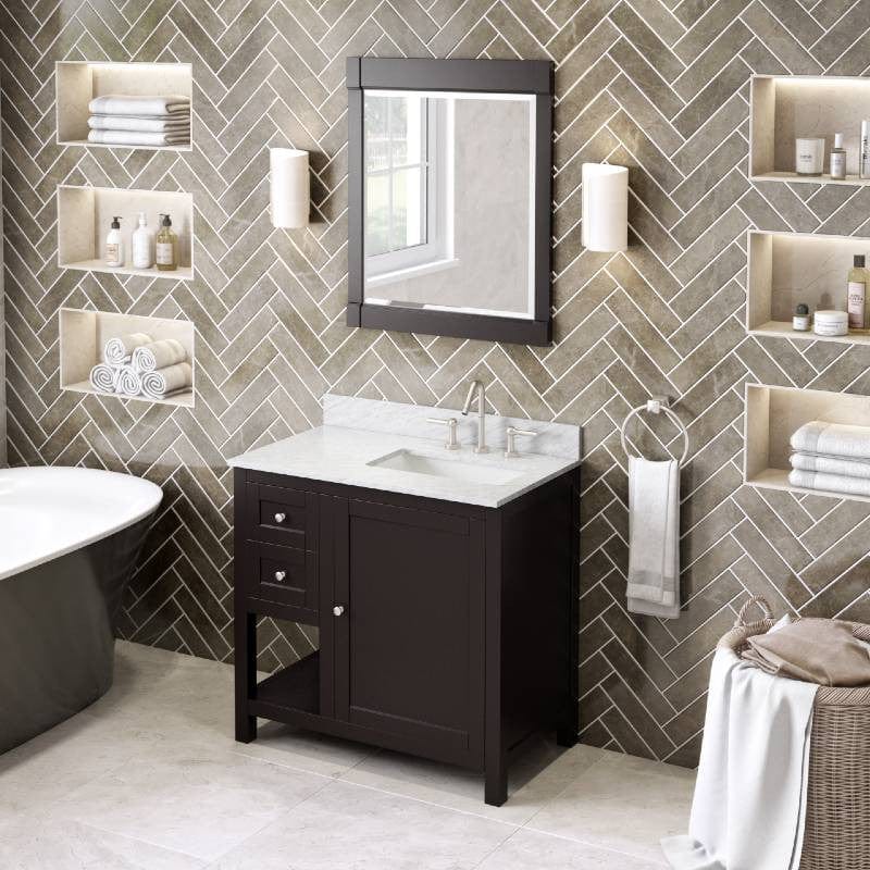 Jeffrey Alexander Astoria Transitional 36" Espresso Single Sink Vanity w/ Marble Top, Right Offset