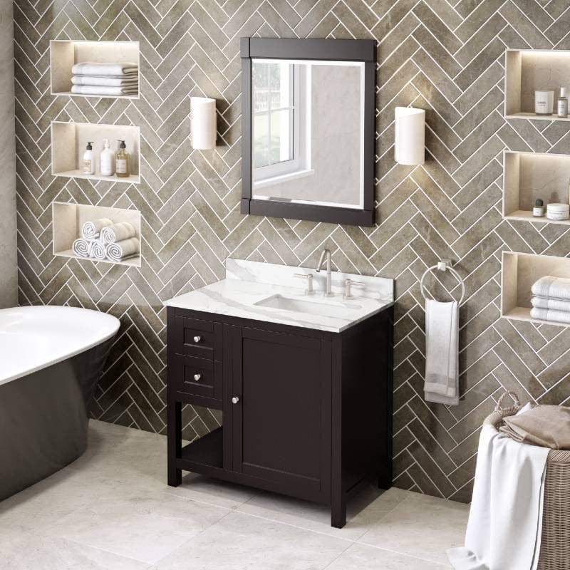 Jeffrey Alexander Astoria Transitional 36" Espresso Single Sink Vanity w/ Quartz Top, Right Offset