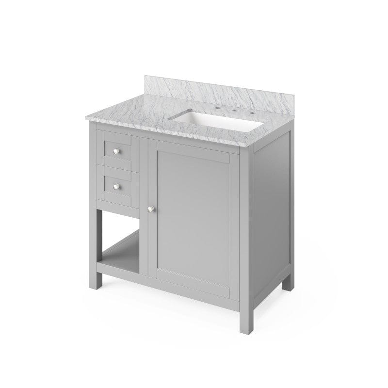 Jeffrey Alexander Astoria Transitional 36" Grey Single Sink Vanity w/ Marble Top, Right Offset