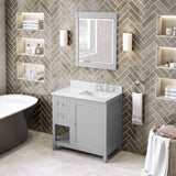 Jeffrey Alexander Astoria Transitional 36" Grey Single Sink Vanity w/ Marble Top, Right Offset