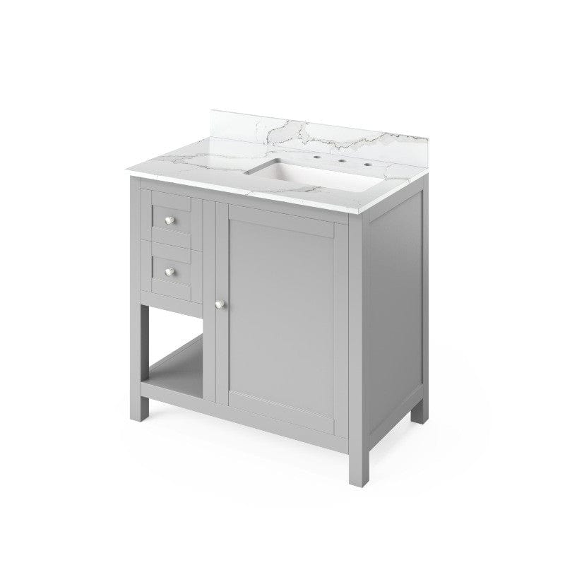 Jeffrey Alexander Astoria Transitional 36" Grey Single Sink Vanity w/ Quartz Top, Right Offset