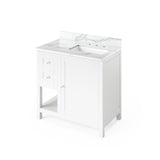 Jeffrey Alexander Astoria Transitional 36" White Single Sink Vanity w/ Quartz Top, Right Offset