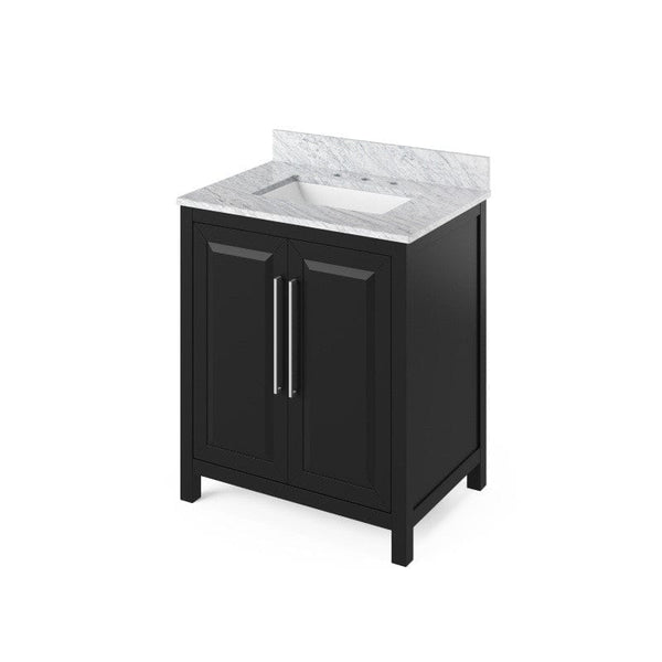 Jeffrey Alexander Cade Contemporary 30" Black Single Undermount Sink Vanity w/ Marble Top