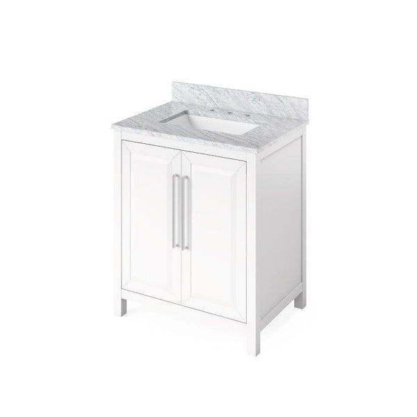 Jeffrey Alexander Cade Contemporary 30" White Single Undermount Sink Vanity w/ Marble Top