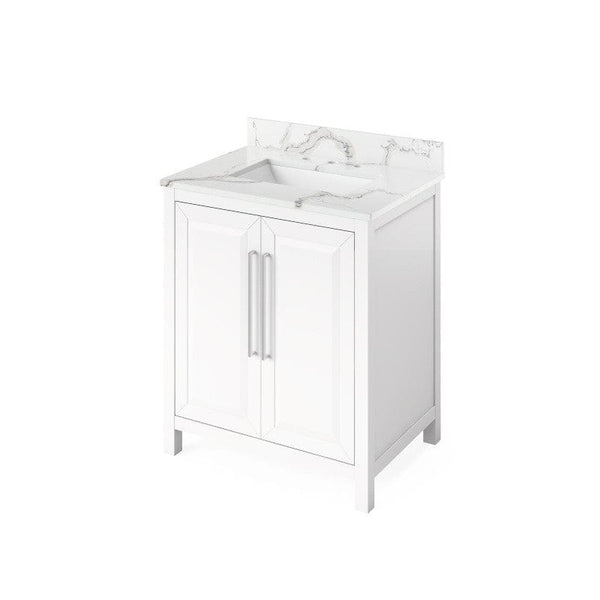 Jeffrey Alexander Cade Contemporary 30" White Single Undermount Sink Vanity w/ Quartz Top