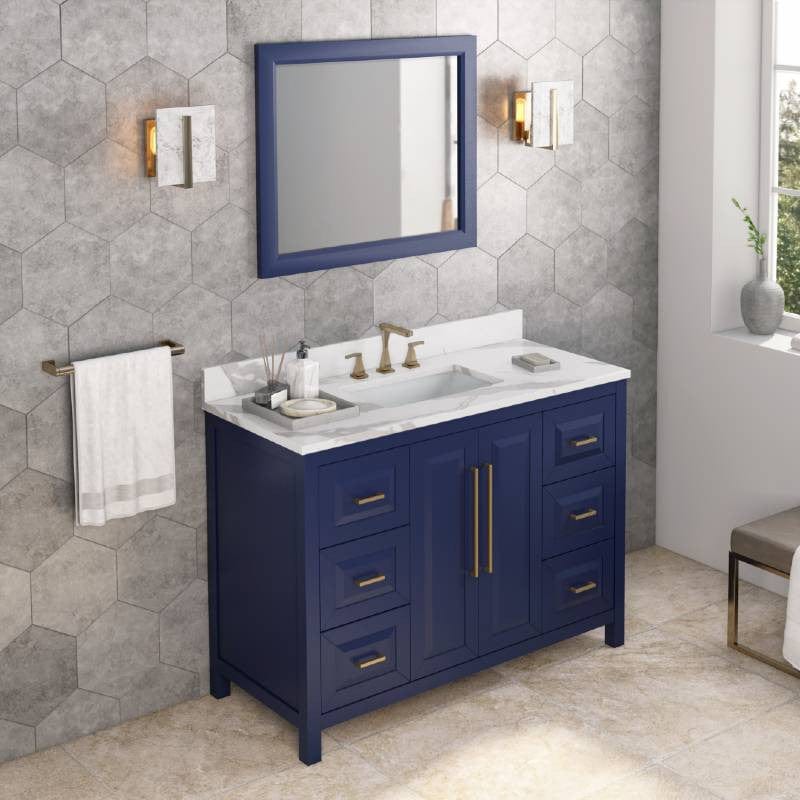 Jeffrey Alexander Cade Contemporary 48" Hale Blue Single Undermount Sink Vanity w/ Quartz Top