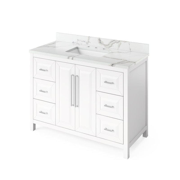 Jeffrey Alexander Cade Contemporary 48" White Single Undermount Sink Vanity w/ Quartz Top
