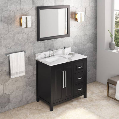 Jeffrey Alexander Cade Modern 36" Black Single Sink Vanity w/ Quartz Top, Left Offset