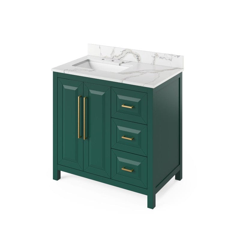 Jeffrey Alexander Cade Modern 36" Forest Green Single Sink Vanity With Quartz Top, Left Offset