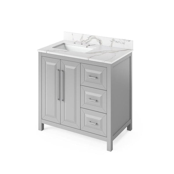 Jeffrey Alexander Cade Modern 36" Gray Single Sink Vanity With Quartz Top, Left Offset