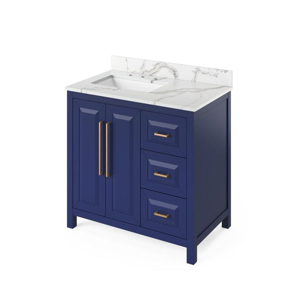 Jeffrey Alexander Cade Modern 36" Hale Blue Single Sink Vanity w/ Quartz Top, Left Offset