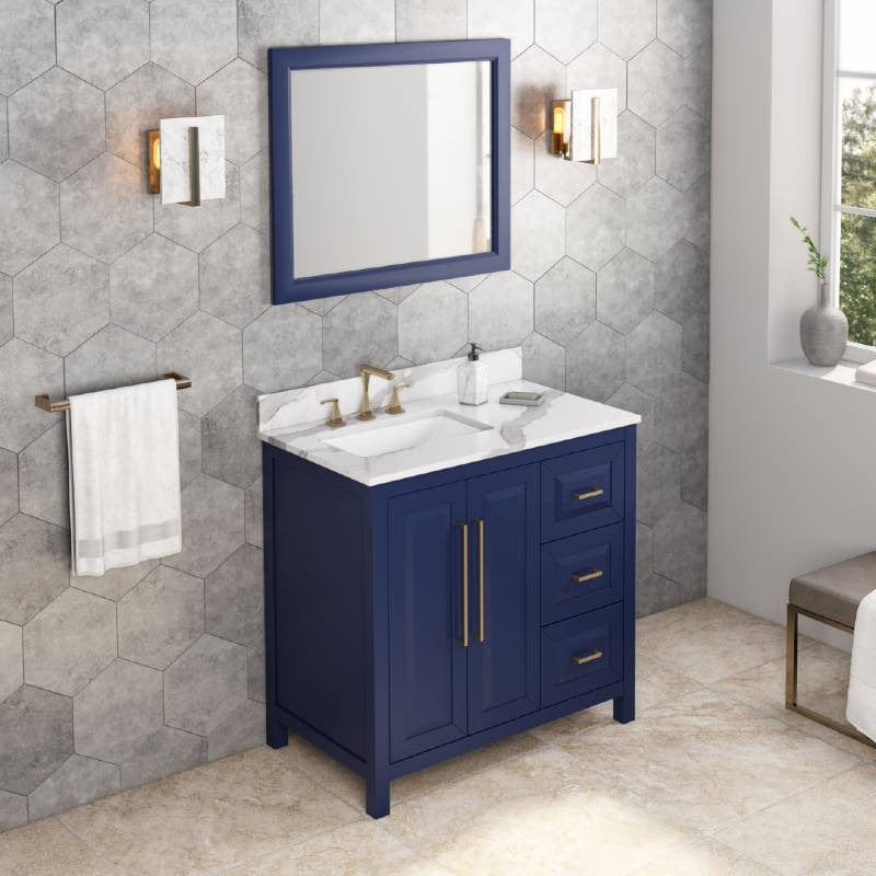 Jeffrey Alexander Cade Modern 36" Hale Blue Single Sink Vanity w/ Quartz Top, Left Offset