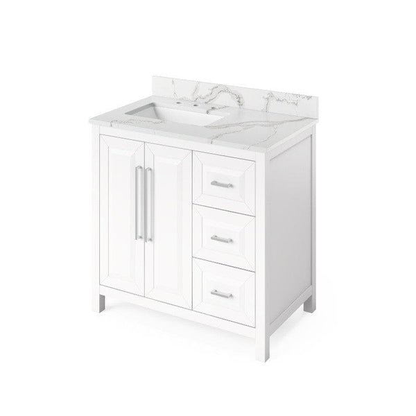 Jeffrey Alexander Cade Modern 36" White Single Sink Vanity With Quartz Top, Left Offset