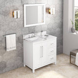 Jeffrey Alexander Cade Modern 36" White Single Sink Vanity With Quartz Top, Left Offset