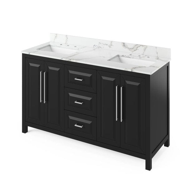 Jeffrey Alexander Cade Modern 60" Black Double Undermount Sink Vanity w/ Quartz Top