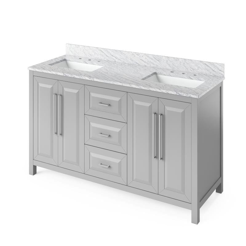 Jeffrey Alexander Cade Modern 60" Gray Double Undermount Sink Vanity w/ Marble Top