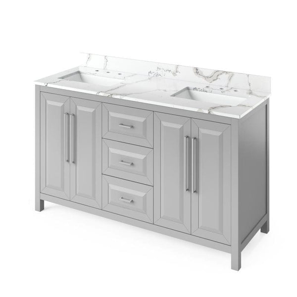 Jeffrey Alexander Cade Modern 60" Grey Double Undermount Sink Vanity w/ Quartz Top