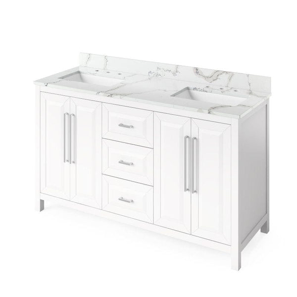 Jeffrey Alexander Cade Modern 60" White Double Undermount Sink Vanity w/ Quartz Top