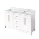 Jeffrey Alexander Cade Modern 60" White Double Undermount Sink Vanity w/ Quartz Top