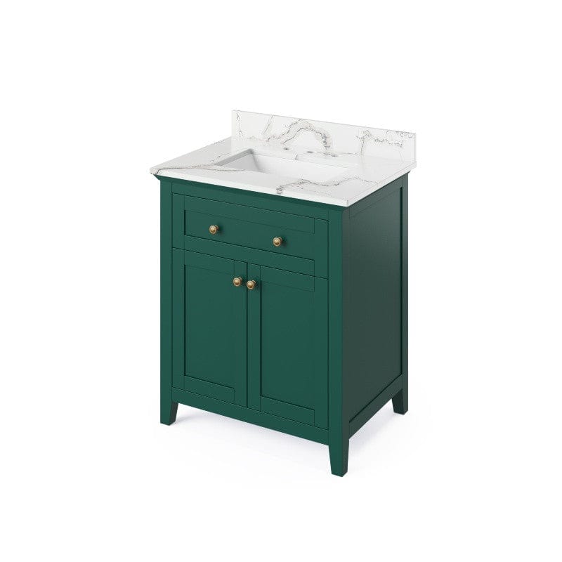 Jeffrey Alexander Chatham Contemporary 30" Forest Green Single Undermount Sink Vanity w/ Quartz Top