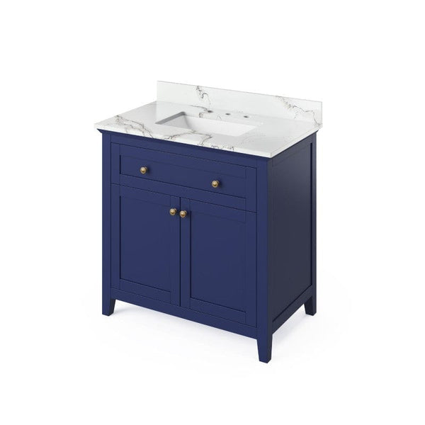 Jeffrey Alexander Chatham Contemporary 36" Hale Blue Single Undermount Sink Vanity w/ Quartz Top