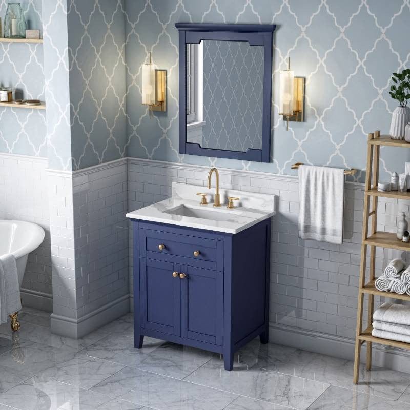 Jeffrey Alexander Chatham Traditional 30" Hale Blue Single Undermount Sink Vanity w/ Quartz top