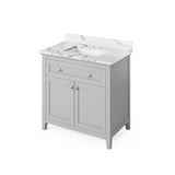 Jeffrey Alexander Chatham Traditional 36" Grey Single Undermount Sink Vanity w/ Quartz Top