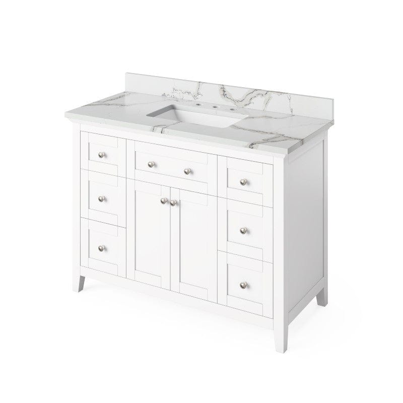 Jeffrey Alexander Chatham Traditional 48" White Single Undermount Sink Vanity w/ Quartz Top