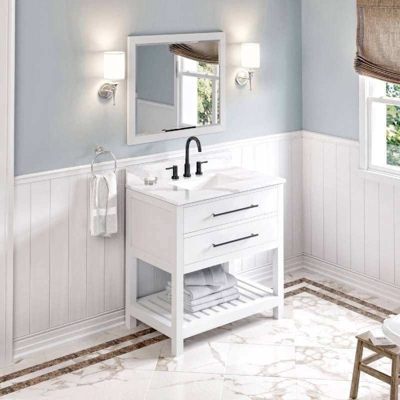 Jeffrey Alexander Wavecrest 36" White Single Undermount Sink Vanity w/ Marble Top