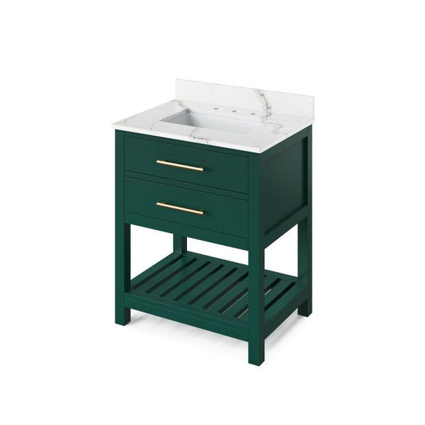 Jeffrey Alexander Wavecrest Contemporary 30" Forest Green Single Sink Vanity w/ Quartz Top