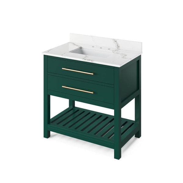 Jeffrey Alexander Wavecrest Contemporary 36" Forest Green Single Sink Vanity w/ Quartz Top